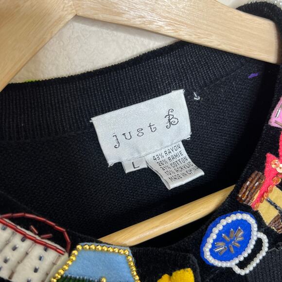 Just B Black Velour Decorative Sweater Cardigan XL - Picture 2 of 9